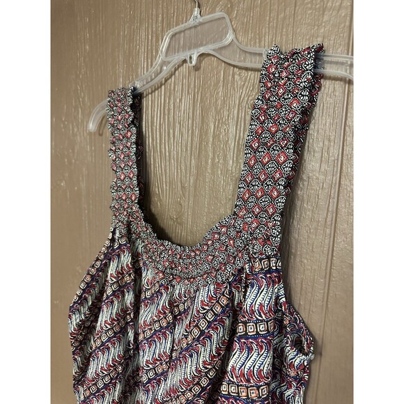 Anthropologie Colorfull Ruffle Elastic Tank Top Size XL Black Red Casual Relaxed - Picture 2 of 5